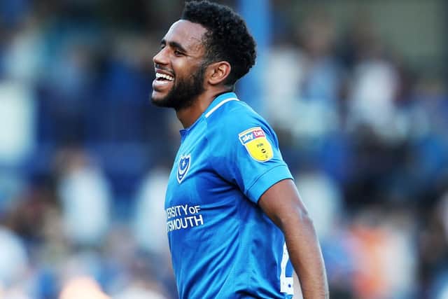 Nathan Thompson delights at Pompey's 3-0 win over Plymouth. Picture: Joe Pepler