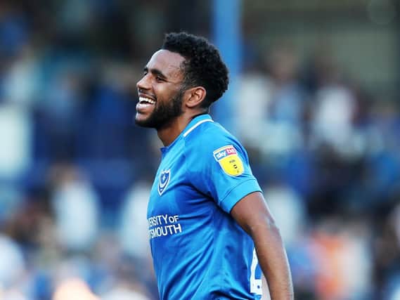 Nathan Thompson delights at Pompey's 3-0 win over Plymouth. Picture: Joe Pepler