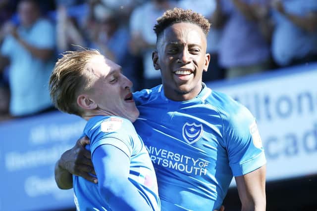 Ronan Curtis and Jamal Lowe both netted as Pompey celebrated another impressive victory. Picture: Joe Pepler