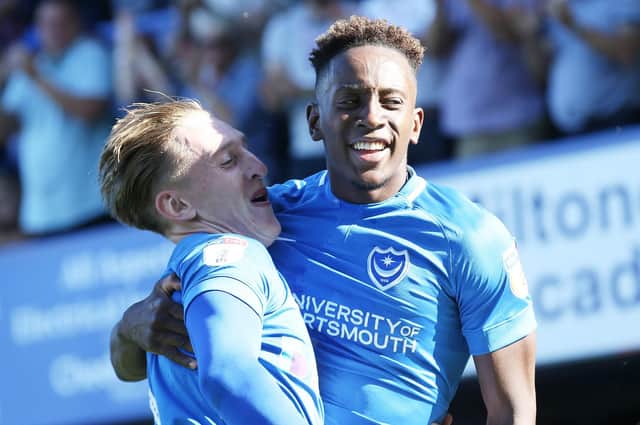 Ronan Curtis and Jamal Lowe both netted as Pompey celebrated another impressive victory. Picture: Joe Pepler