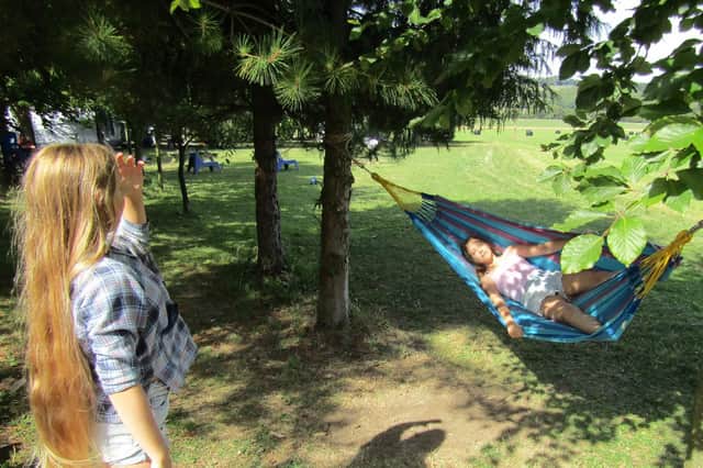 Pippin and Mea enjoying the hammock