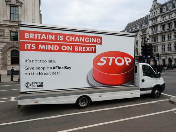 A stop Brexit billboard from Best For Britain is driven around Parliament Square, London, as part of Best for Britain. Picture: Kirsty O'Connor/PA Wire