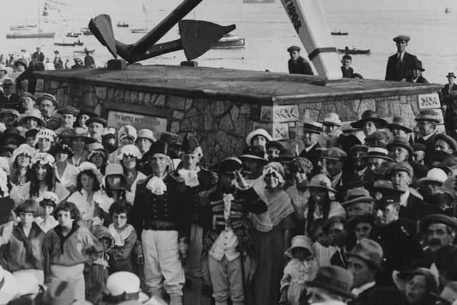 The Portsmouth pageant, possibly from 1905a century after Trafalgar, with 'Nelson' and'Captain Hardy' visiting Victorys anchor. Picture: Barry Cox