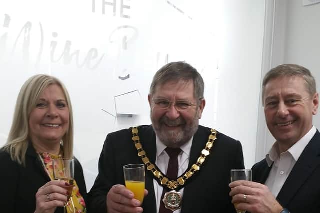 Debbie Watts, Councillor Graham Burgess and Michael Watts at the opening of The Wine Bank in Lee-on-the-Solent