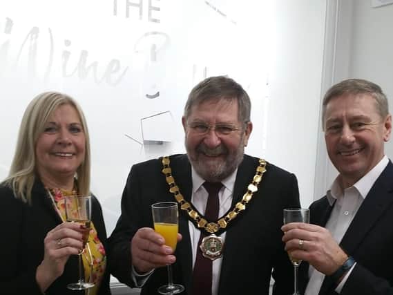 Debbie Watts, Councillor Graham Burgess and Michael Watts at the opening of The Wine Bank in Lee-on-the-Solent