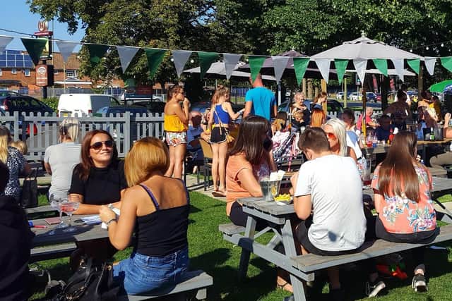 The packed beer garden of The Heron, in Havant, during the Friends of Stockheath Common Fireworks fun day. Picture: Craig Cockram