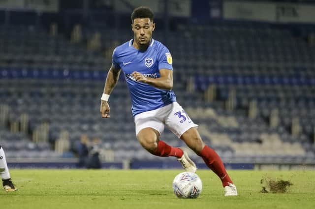 Andre Green of Portsmouth during the Checkatrade EFL Trophy match between Portsmouth and Gillingham at Fratton Park last night. Picture: Robin Jones/Digital South