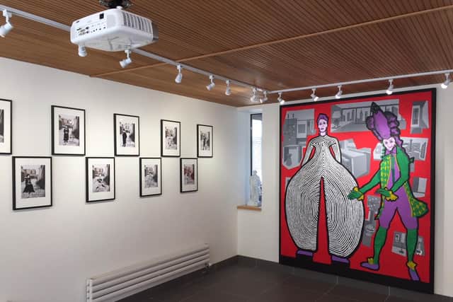 The Jack House Gallery space where Derek Boshier's work is being exhibited. On the left is the Ghosts of Portsmouth series, and on the right one of the David Bowie pictures