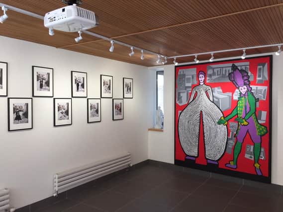 The Jack House Gallery space where Derek Boshier's work is being exhibited. On the left is the Ghosts of Portsmouth series, and on the right one of the David Bowie pictures