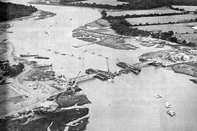 A new landmark takes shape on the Hamble, as work progresses on the bridge to carry the M27 over the river at Bursledon.