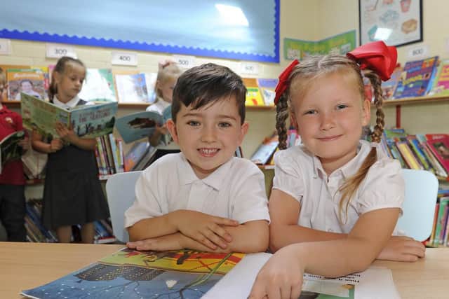 Celebrating ofsted report - Colby Sandford, Evie King, Olivia Hilton, Oscar Meredith and Hetty Blakeman all six.