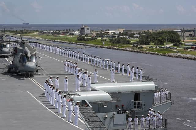 HMS Queen Elizabeth arrives at Mayport in Florida. Picture: LPhot Kyle Heller