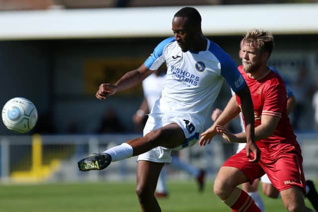Nicke Kabamba was at the double for the Hawks at Harrogate. Picture: Chris Moorhouse