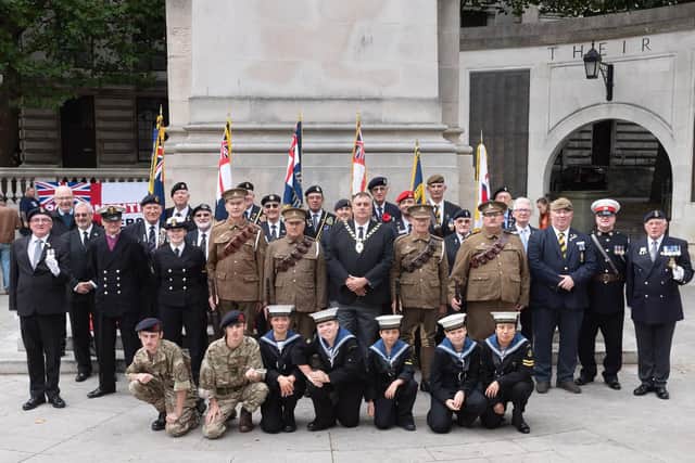 The Deputy Lord Mayor with cadets, British Legion, veterans and reenactors.

Picture: Keith Woodland