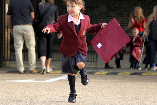 Arrabella Thompson, 4, skipped her way into school for her 'first day'. Picture: Sally Tiller
