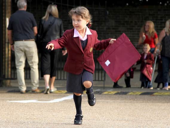Arrabella Thompson, 4, skipped her way into school for her 'first day'. Picture: Sally Tiller