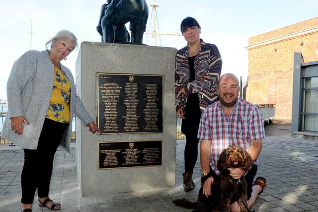 From left, campaigners Margaret Foster and Sarah Shreeve, with deputy Portsmouth City Council leader Steve Pitt - with his seven-year-old cockapoo, Finn. Picture: Sarah Standing