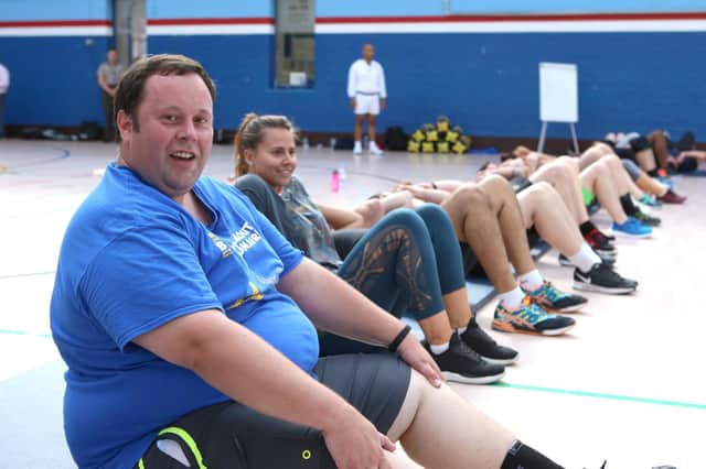 Mayor of Portsmouth Lee Mason exercising with the Royal Navy sailors Picture: Habibur Rahman
