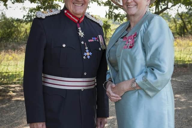 Hammie Tappenden MBE, right, with HM Lord Lieutenant Major General Sir Martin White