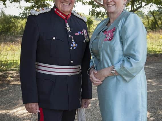 Hammie Tappenden MBE, right, with HM Lord Lieutenant Major General Sir Martin White