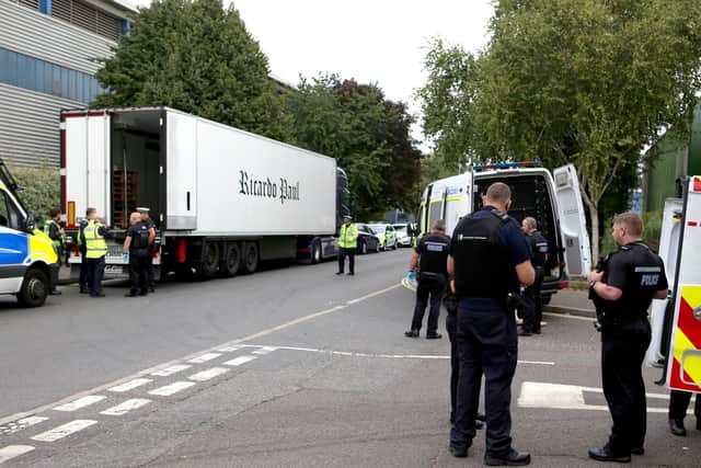 Police dealing with 32 suspected illegal immigrants found in a lorry in Portsmouth this morning. Picture: Habibur Rahman