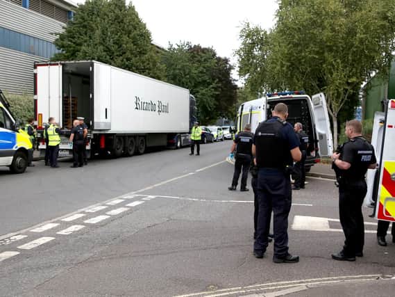Police dealing with 32 suspected illegal immigrants found in a lorry in Portsmouth this morning. Picture: Habibur Rahman