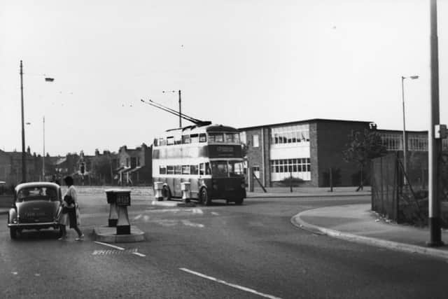 A trolleybus on route 17 crosses Somers Road, Portsmouth, in the 1960s on its way to Eastney.  Picture: Barry Cox.