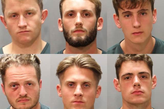 QE sailors arrested in America

Top row, from left, Thomas Reffold, Dominic Gregory and Ieuan Edwards
Bottom row, from left, Steven Gorley, Jamie Lutas and Matthew Cotham 

From Jacksonville police files