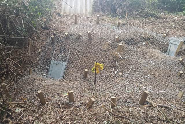 Wire mesh and metal doors over the badger setts in Rowner Road, Gosport. Picture: Sharon Smith