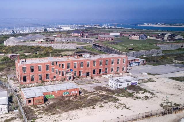 Fort Cumberland in Eastney, with the former radar station at Fraser Range in the foreground  
Picture: Shaun Roster