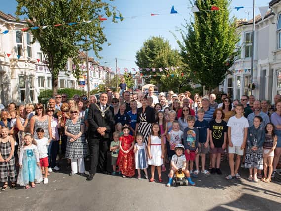The street party in Allens Road, Southsea earlier this month, with Deputy Lord Mayor Cllr David Fuller and Deputy Lady Mayoress Leza Tremorin with the organisers and residents Picture: Vernon Nash (180429-050)