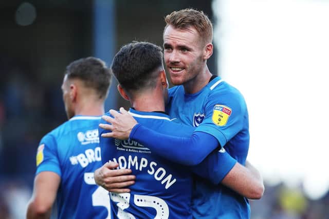 Tom Naylor celebrates victory over Plymouth with Ben Thompson. Picture: Joe Pepler