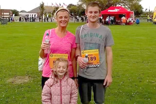 Kyle and mum Diane Walker completed the Great South Run together in 2016. They are pictured here with Diane's daughter and Kyle's sister Ava-Rose, who was six at the time