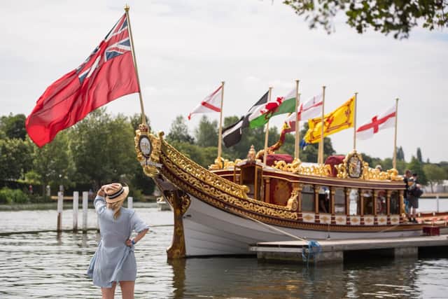The Queen's row barge Gloriana Picture: Dominic Lipinski/PA Wire