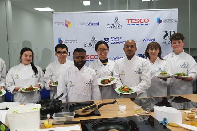 Faz and Jaf Ahmed from Akash in Southsea holding a healthy cooking class with students from Priory School, Portsmouth College and University of Portsmouth