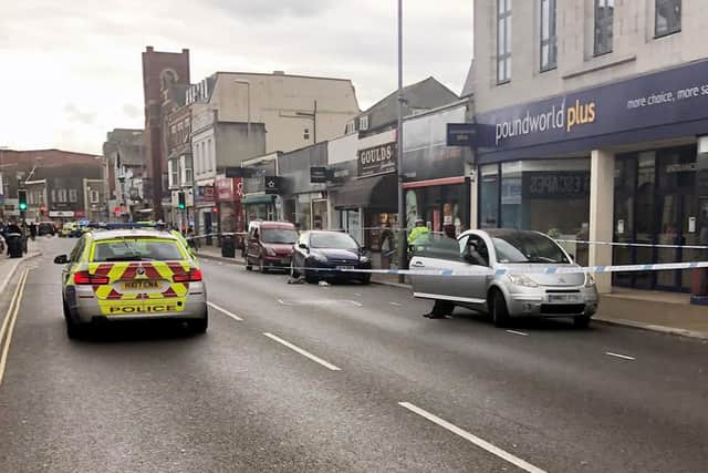 Police cordon on London Road, Portsmouth following an accident. Picture: Habibur Rahman