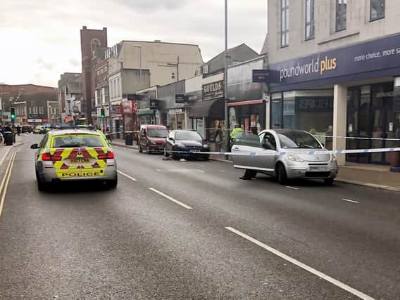 Police cordon on London Road, Portsmouth following an accident. Picture: Habibur Rahman