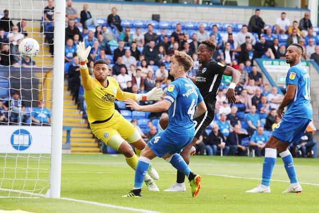 Oli Hawkins' heaader finds the back of the net against Peterborough Picture: Joe Pepler