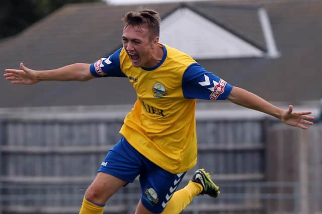 Gosport Borough striker Ryan Pennery scored the only goal of the game at Harrow. Picture: Chris Moorhouse