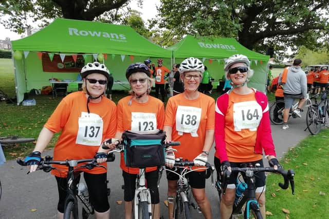 From left, Sue Leonard, Carol Green, Julia Maile and Caroline Tibbs ahead of the 2018 Rowans Ride. Picture: David George
