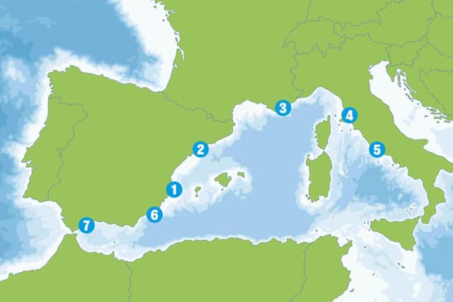 A map of the cruise destinations.
