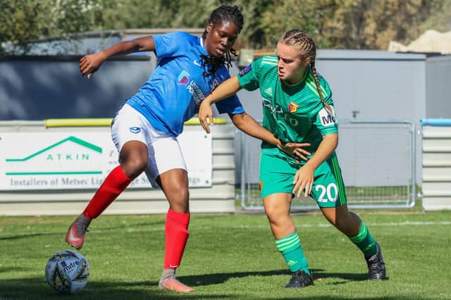 Esther Anu making her debut for Pompey Women against Watford. Picture: Jordan Hampton