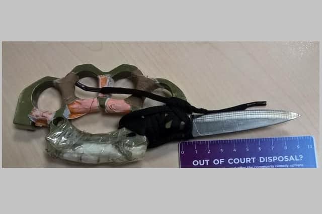 Chelsea Hales was caught with this weapon - a knife taped to a knuckleduster - in Titchfield. Picture: CPS Wessex