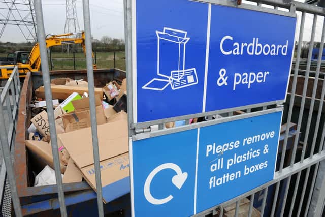 A cardboard and paper recycling bin at Waterlooville Household Waste Recycling Centre