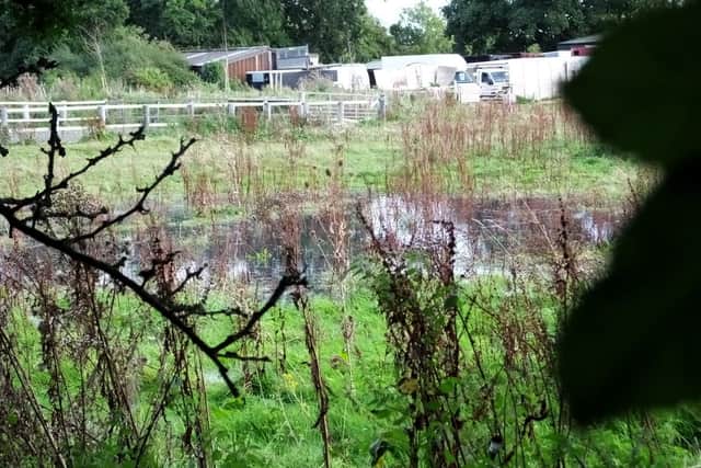 Sewage effluent which has flooded onto surrounding fields