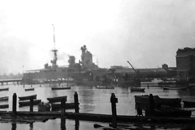A lovely shot from the Hard to South Railway jetty with HMS Nelson still in steam.