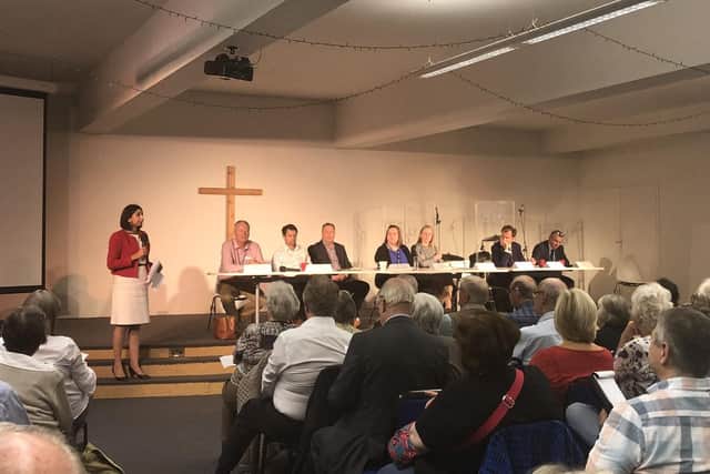 Suella Braverman speaking at the health summit she organised in Fareham.
