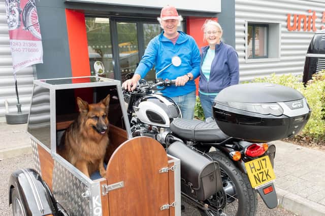 Heather and Ian Britton have especially made the spidercar to accommodate their dog Eva. Picture: Keith Woodland