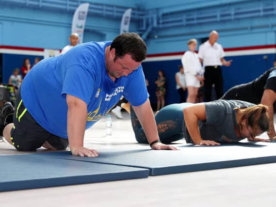 Portsmouth Mayor Councillor Lee Mason taking part in the circuit at HMS Nelson. Picture: LPhot Joe Cater