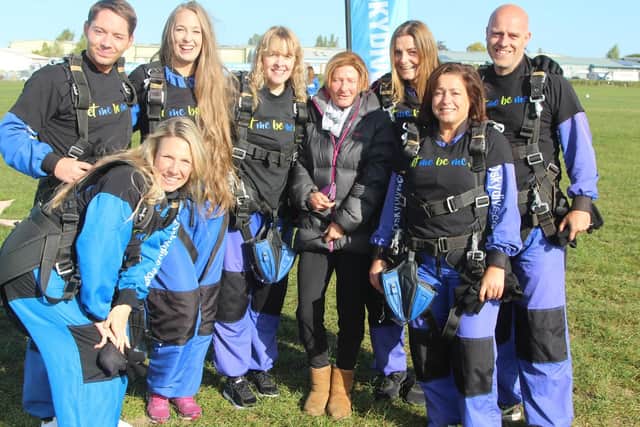 Skydiving Warriors with Mel de Lacy (from left to right): Sarah Waters, Ty Kinger, Sarah King, Carol Longland, Mel de Lacy, Gill Rankin, Natasha Millerchip and Matt Papworth